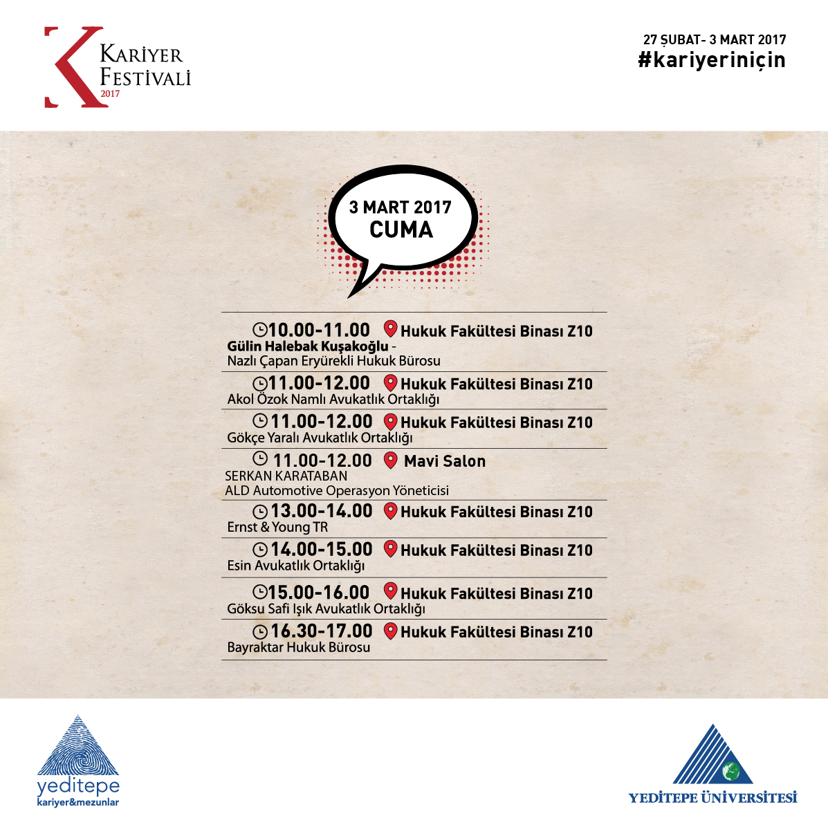 Kariyer Festivali '17 / 3 Mart 2017 Cuma Programı
