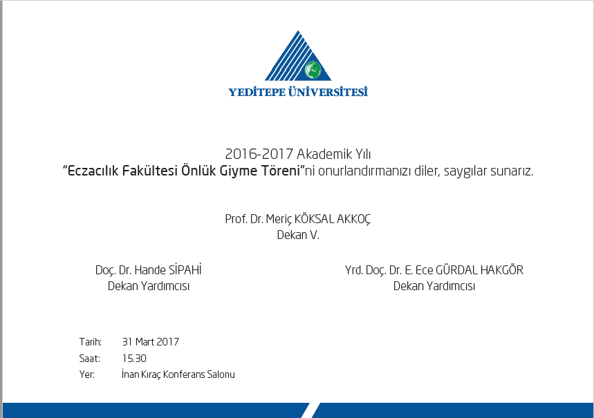 ECZACILIK FAKÜLTESİ ÖNLÜK GİYME TÖRENİ