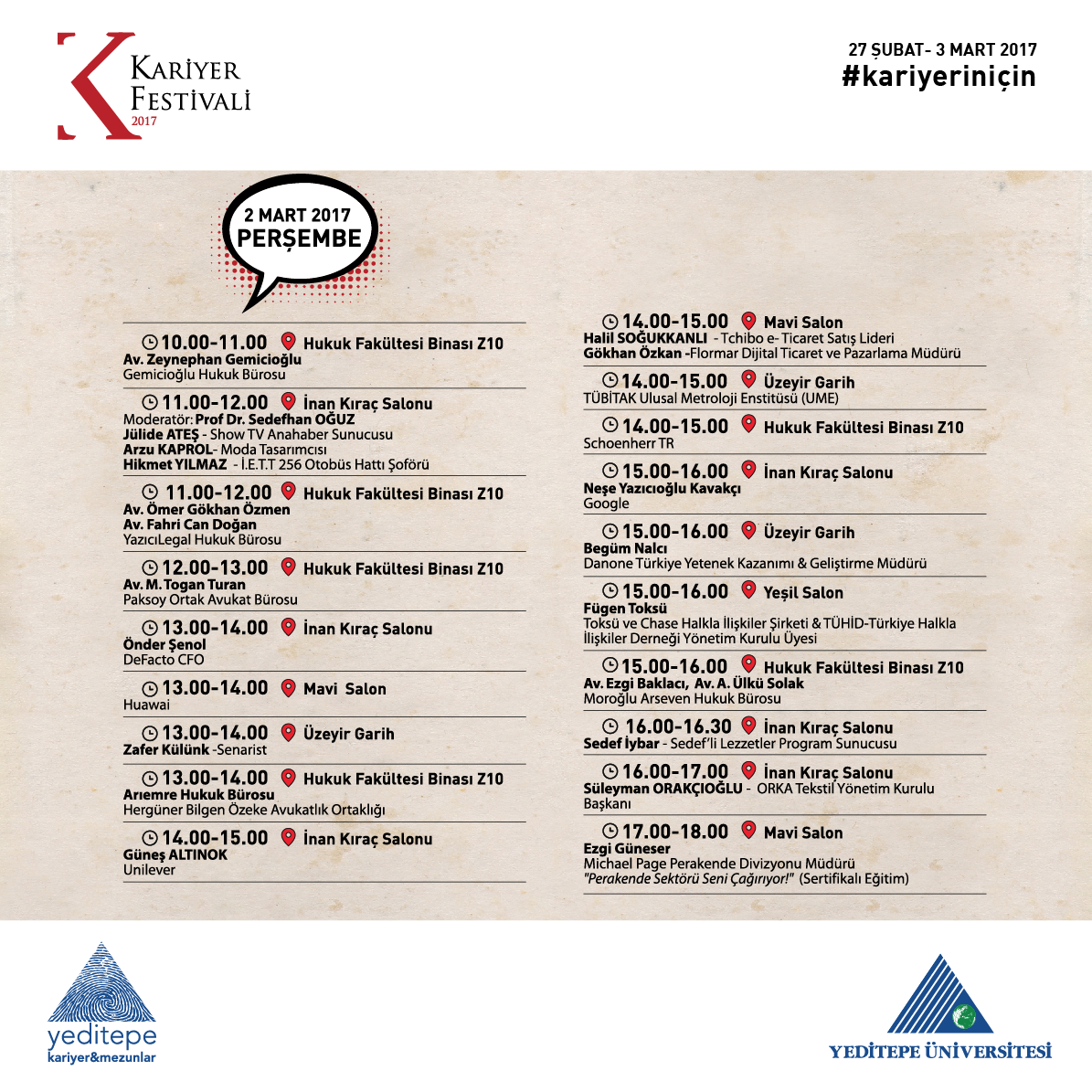 Kariyer Festivali '17 / 2 Mart Perşembe Programı